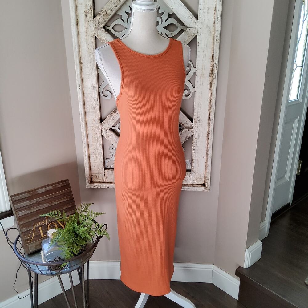 New Velvet Torch Women's Junior Size Large Ribbed Tank Midi Dress Open Back